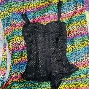 Tripp Corset Top Lacey Sexy Pinup bows sz L NWOTs Polkadot tank Cami Vintage